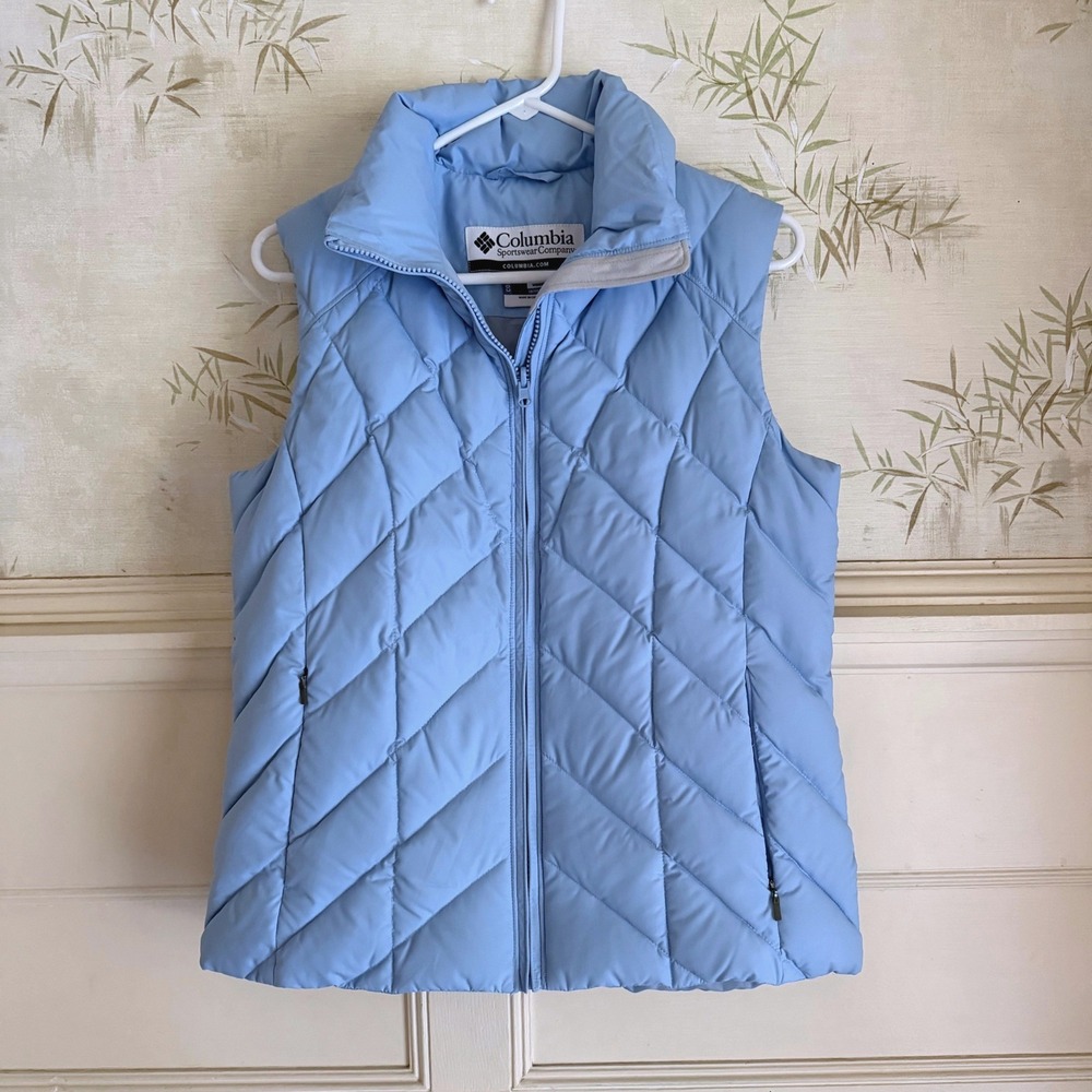 Columbia Puffer Vest Blue Down Fill Quilted Full Zip Interchange- Sz Small